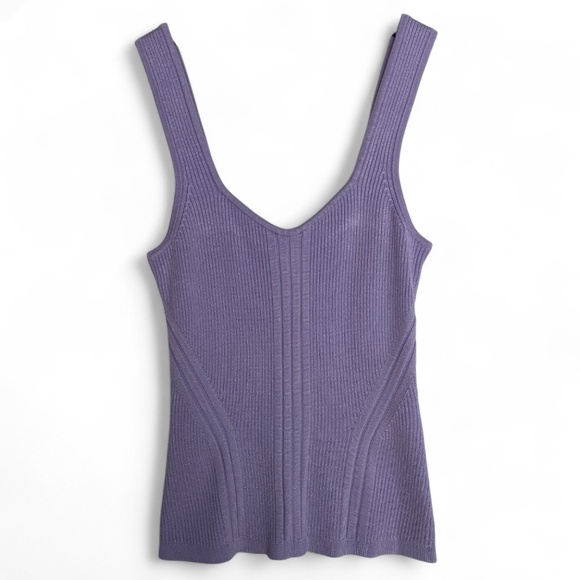 WHBM White House Black Market Fitted Ribbed Tank Top Lavender Small NWT Stretchy - Picture 2 of 9
